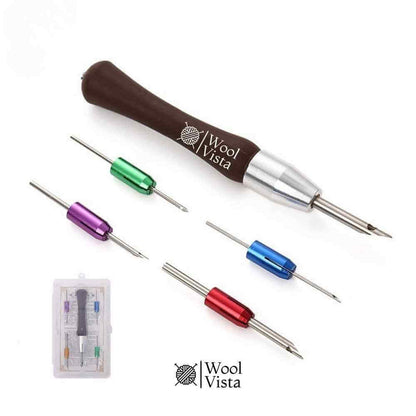 PUNCH NEEDLE EMBROIDERY KIT WITH WOODEN HANDLE – ADJUSTABLE EMBROIDERY PEN WITH 4 NEEDLE PINS FOR DIY SEWING & CRAFTS