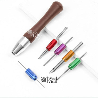 PUNCH NEEDLE EMBROIDERY KIT WITH WOODEN HANDLE – ADJUSTABLE EMBROIDERY PEN WITH 4 NEEDLE PINS FOR DIY SEWING & CRAFTS