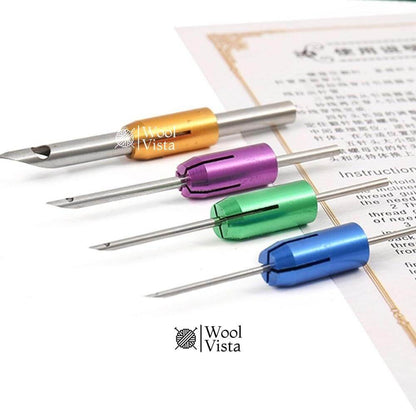 PUNCH NEEDLE EMBROIDERY KIT WITH WOODEN HANDLE – ADJUSTABLE EMBROIDERY PEN WITH 4 NEEDLE PINS FOR DIY SEWING & CRAFTS