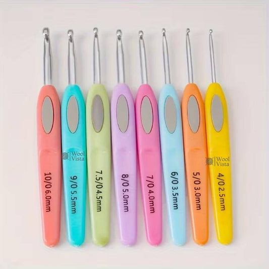RAINBOW CROCHET HOOK SET OF 8 – ERGONOMIC, NON-SLIP MIXED COLOR KNITTING & CROCHET TOOLS