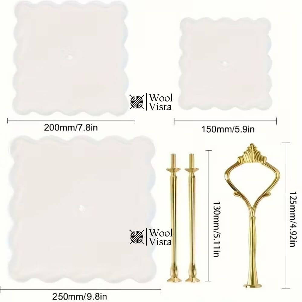 RESIN TRAY MOLD 3-LAYER SET – ROUND & SQUARE SILICONE MOLDS WITH HARDWARE FOR DIY EPOXY CAKE STAND & DISPLAY TRAYS