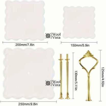 RESIN TRAY MOLD 3-LAYER SET – ROUND & SQUARE SILICONE MOLDS WITH HARDWARE FOR DIY EPOXY CAKE STAND & DISPLAY TRAYS
