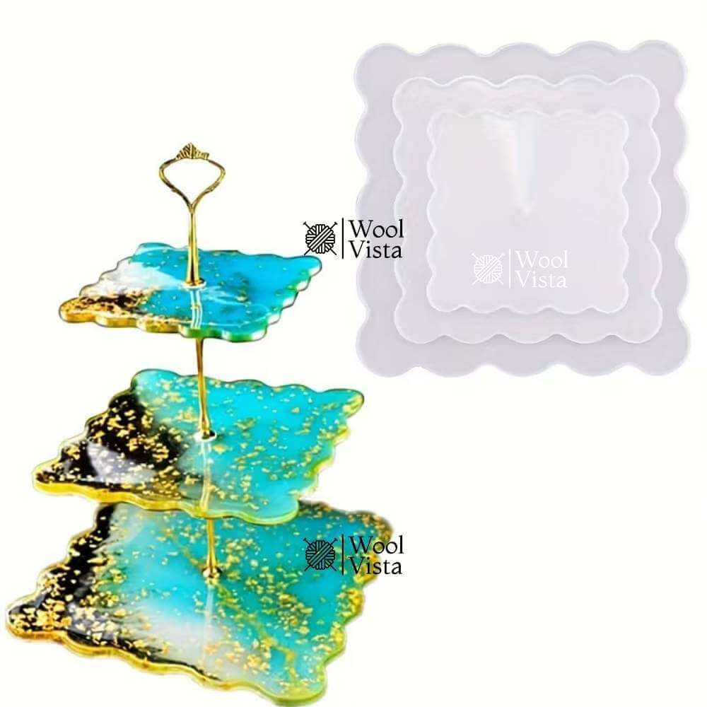 RESIN TRAY MOLD 3-LAYER SET – ROUND & SQUARE SILICONE MOLDS WITH HARDWARE FOR DIY EPOXY CAKE STAND & DISPLAY TRAYS