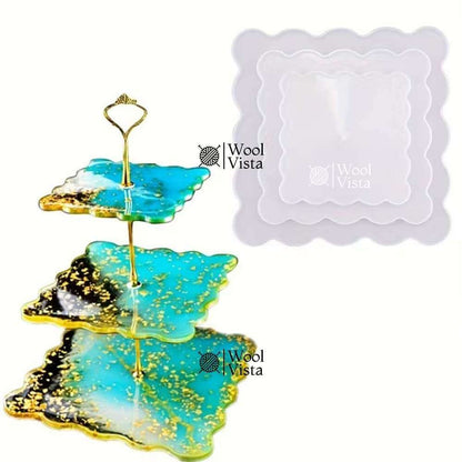 RESIN TRAY MOLD 3-LAYER SET – ROUND & SQUARE SILICONE MOLDS WITH HARDWARE FOR DIY EPOXY CAKE STAND & DISPLAY TRAYS