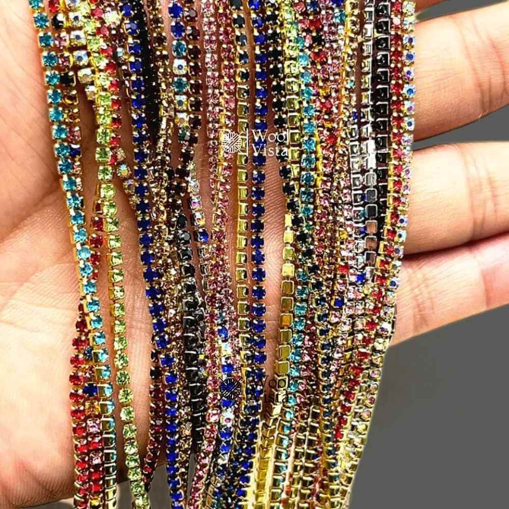 RHINESTONE CHAIN PER YARD – SPARKLING CRYSTAL TRIM FOR DIY JEWELRY MAKING, WEDDING DECOR, GARMENTS, CRAFT & EMBELLISHMENT PROJECTS
