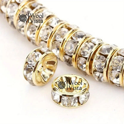 RHINESTONE SPACER BEADS 8MM  – SYNTHETIC JEWELRY FINDINGS FOR BRACELETS, NECKLACES & DIY CRAFTS