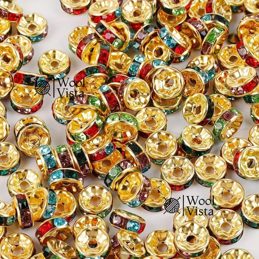 RHINESTONE SPACER BEADS 8MM  – SYNTHETIC JEWELRY FINDINGS FOR BRACELETS, NECKLACES & DIY CRAFTS