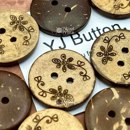 ROUND COCONUT SHELL FLOWER BUTTONS (10PCS) – 20MM TWO-HOLE NATURAL WOOD BUTTONS FOR DIY CLOTHING, KNITTING & SEWING