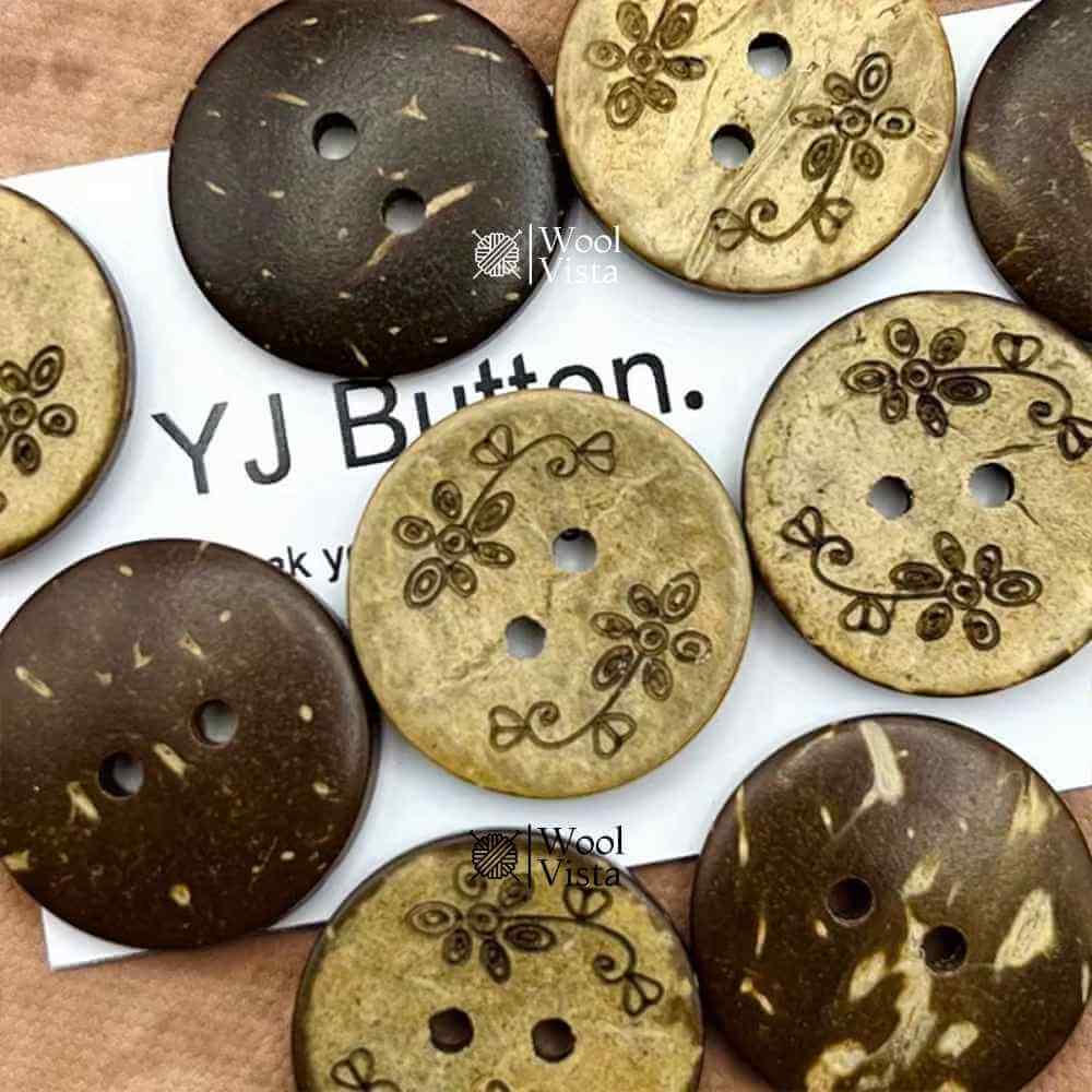 ROUND COCONUT SHELL FLOWER BUTTONS (10PCS) – 20MM TWO-HOLE NATURAL WOOD BUTTONS FOR DIY CLOTHING, KNITTING & SEWING