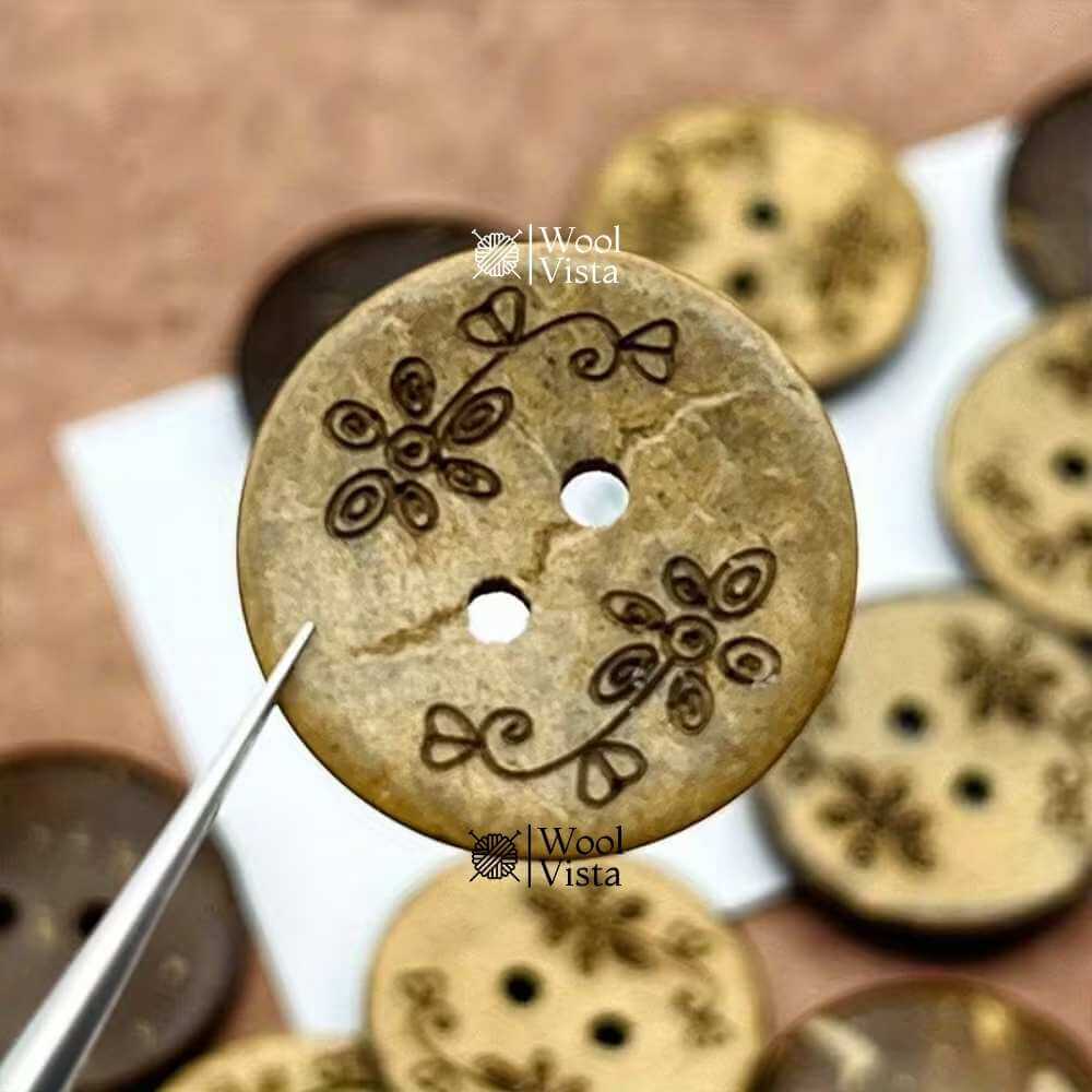ROUND COCONUT SHELL FLOWER BUTTONS (10PCS) – 20MM TWO-HOLE NATURAL WOOD BUTTONS FOR DIY CLOTHING, KNITTING & SEWING
