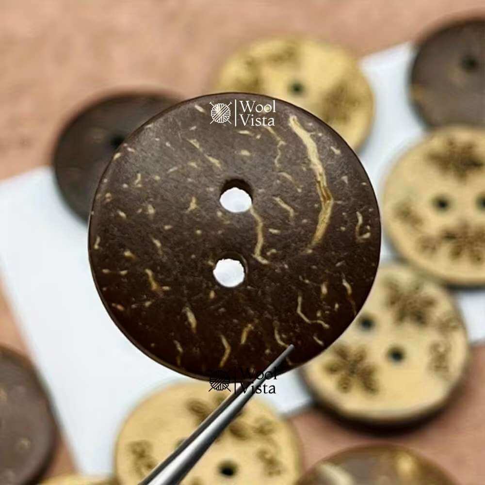 ROUND COCONUT SHELL FLOWER BUTTONS (10PCS) – 20MM TWO-HOLE NATURAL WOOD BUTTONS FOR DIY CLOTHING, KNITTING & SEWING