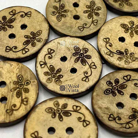 ROUND COCONUT SHELL FLOWER BUTTONS (10PCS) – 20MM TWO-HOLE NATURAL WOOD BUTTONS FOR DIY CLOTHING, KNITTING & SEWING