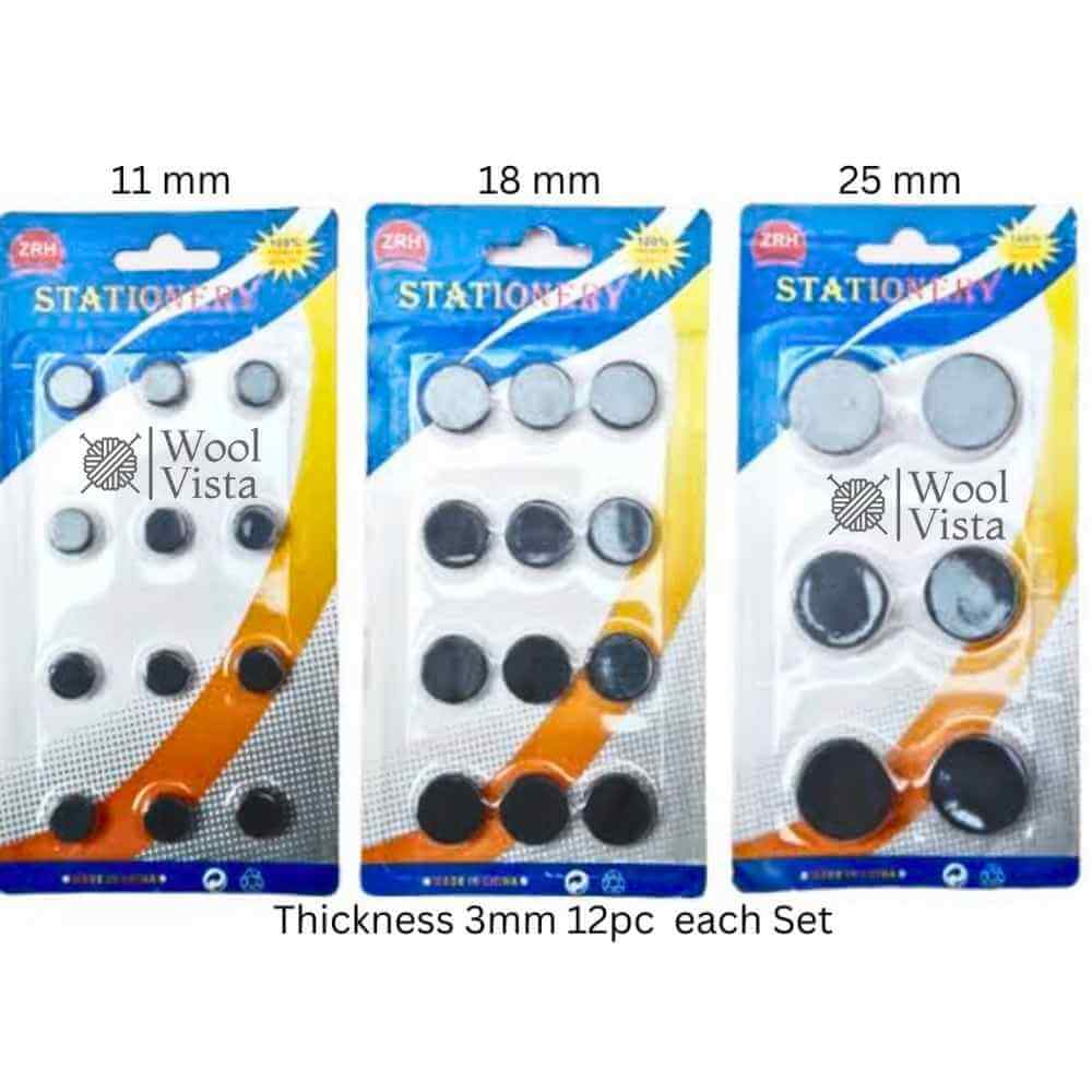 ROUND COIN MAGNET SET – 12PCS POLISHED 3MM THICK MAGNETS IN 3 SIZES FOR DIY CRAFTS, CROCHET PROJECTS, BAG CLOSURES, FRIDGE MAGNETS & JEWELRY MAKING