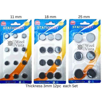 ROUND COIN MAGNET SET – 12PCS POLISHED 3MM THICK MAGNETS IN 3 SIZES FOR DIY CRAFTS, CROCHET PROJECTS, BAG CLOSURES, FRIDGE MAGNETS & JEWELRY MAKING