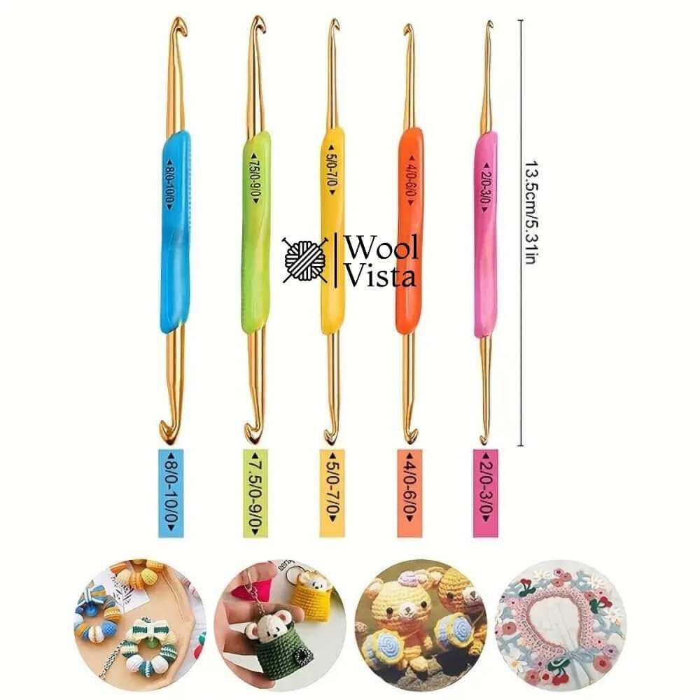 RUBBER ALUMINIUM DOUBLE-ENDED CROCHET HOOK - (PACK OF 5)