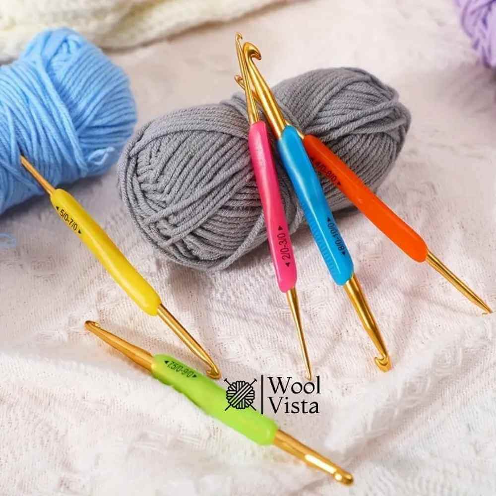 RUBBER ALUMINIUM DOUBLE-ENDED CROCHET HOOK - (PACK OF 5)