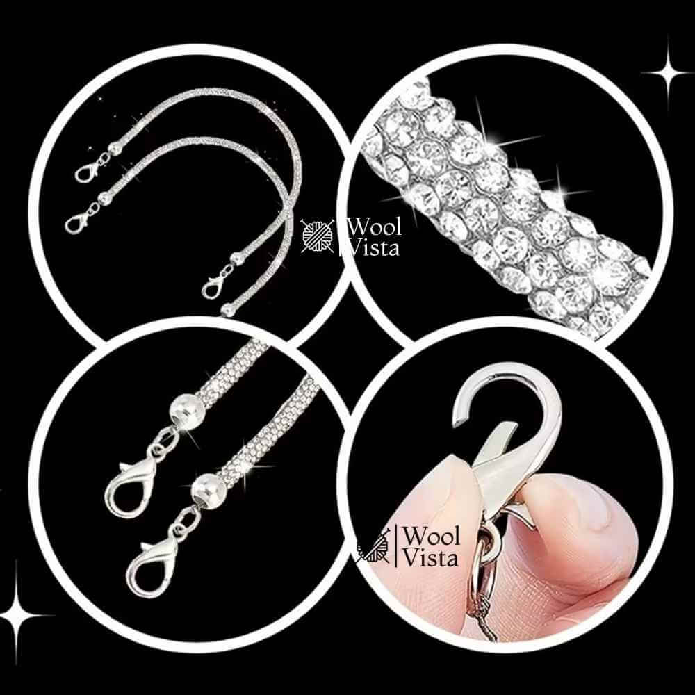 SHINING RHINESTONE METAL LOBSTER BUCKLE HANDLES (2PCS) – ELEGANT ZINC ALLOY BAG HANDLES FOR WEDDING, PARTY & DIY WALLET MAKING
