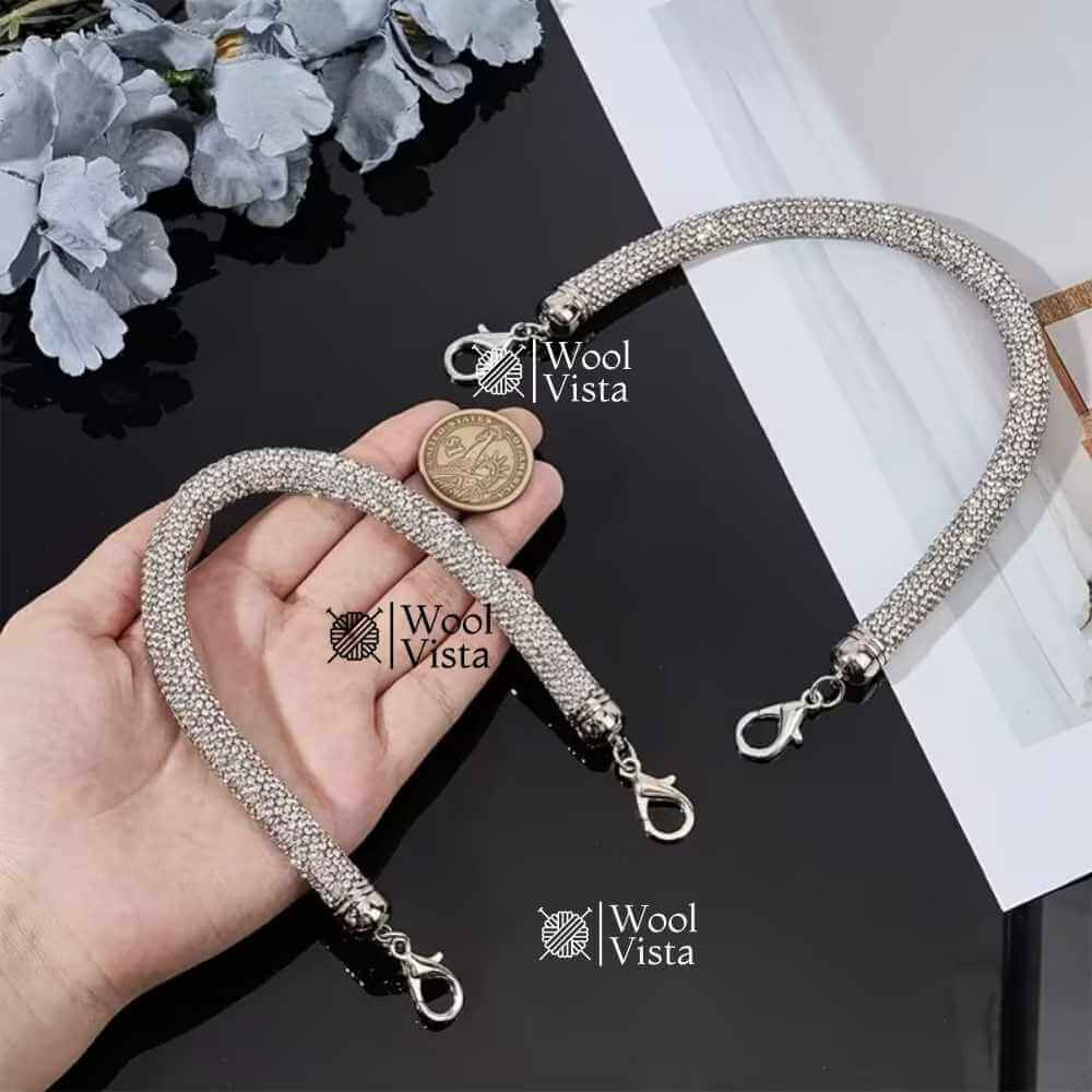 SHINING RHINESTONE METAL LOBSTER BUCKLE HANDLES (2PCS) – ELEGANT ZINC ALLOY BAG HANDLES FOR WEDDING, PARTY & DIY WALLET MAKING