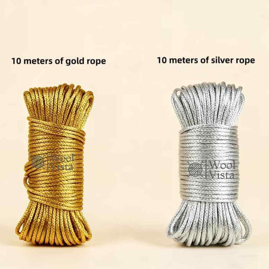 SHINY GOLDEN & SILVER BRAIDED THREAD ROLL – 10 METERS DECORATIVE WOVEN ROPE FOR DIY CRAFTS, GIFT WRAPPING, FESTIVAL DECOR & HOLIDAY ORNAMENTS