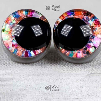 SHINY SAFETY DOLL EYES WITH GLITTER EFFECT – 3D PLASTIC EYES FOR CROCHET, AMIGURUMI & PLUSH TOY MAKING – (SET OF 2)