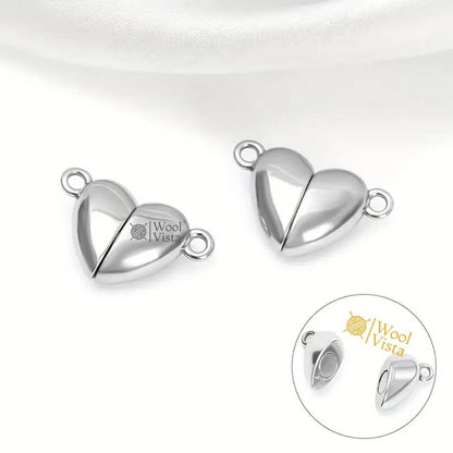 SILVERY HEART-SHAPED MAGNETIC BUCKLE CHARMS (5 PCS) – ALLOY JEWELRY FINDINGS FOR NECKLACES, BRACELETS & EARRINGS