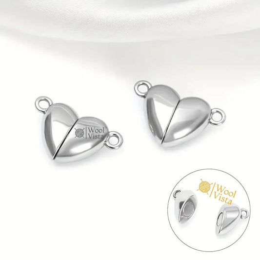SILVERY HEART-SHAPED MAGNETIC BUCKLE CHARMS (5 PCS) – ALLOY JEWELRY FINDINGS FOR NECKLACES, BRACELETS & EARRINGS