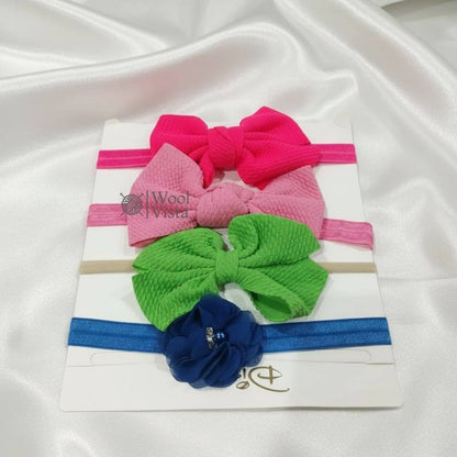 SOFT NYLON BOW HEADBANDS 4PCS – SOLID COLOR HAIR ACCESSORY SET FOR BABIES, TODDLERS & GIRLS