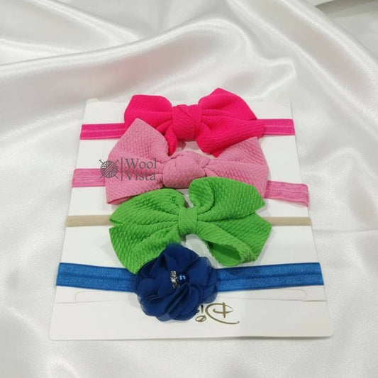 SOFT NYLON BOW HEADBANDS 4PCS – SOLID COLOR HAIR ACCESSORY SET FOR BABIES, TODDLERS & GIRLS