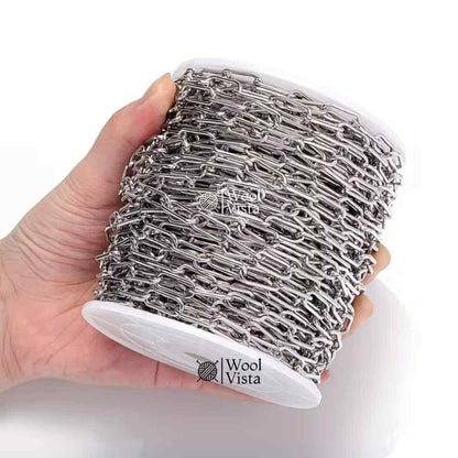 STAINLESS STEEL OVAL ROLO CHAIN – WIDE LINK DIY JEWELRY MAKING CHAIN FOR BRACELETS & NECKLACES 7MM - (1 METER)