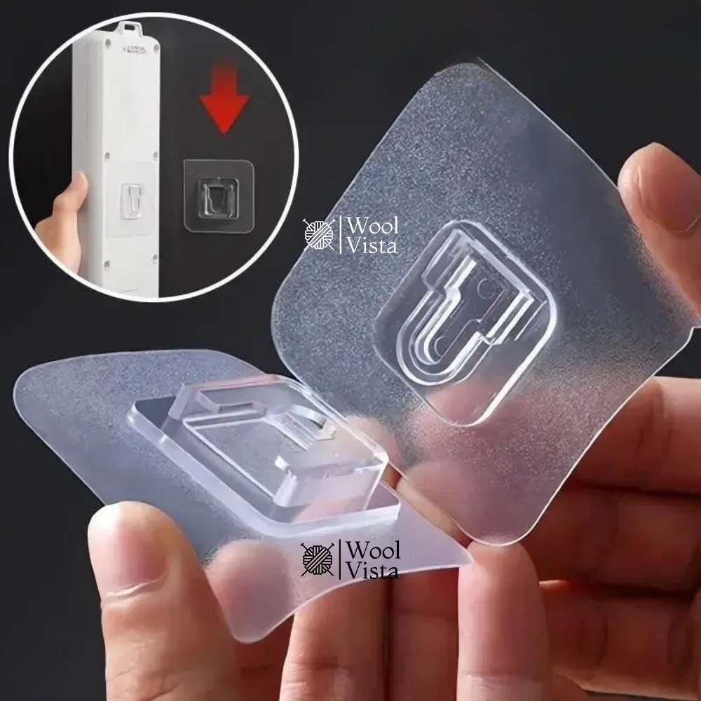 STRONG ADHESIVE WALL HOOKS (SET OF 2) – TRANSPARENT PLASTIC STORAGE HANGERS