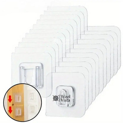 STRONG ADHESIVE WALL HOOKS (SET OF 2) – TRANSPARENT PLASTIC STORAGE HANGERS