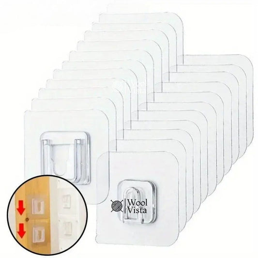 STRONG ADHESIVE WALL HOOKS (SET OF 2) – TRANSPARENT PLASTIC STORAGE HANGERS