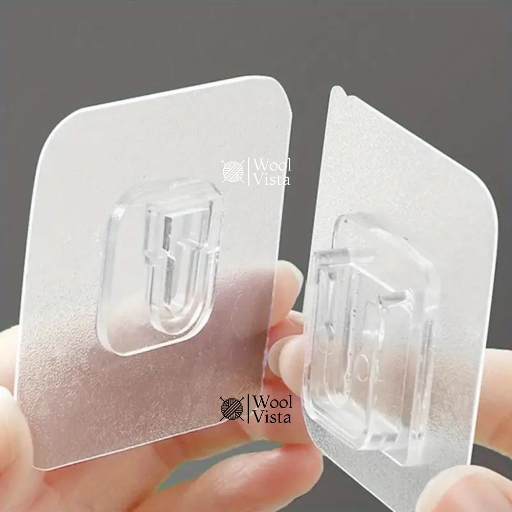 STRONG ADHESIVE WALL HOOKS (SET OF 2) – TRANSPARENT PLASTIC STORAGE HANGERS