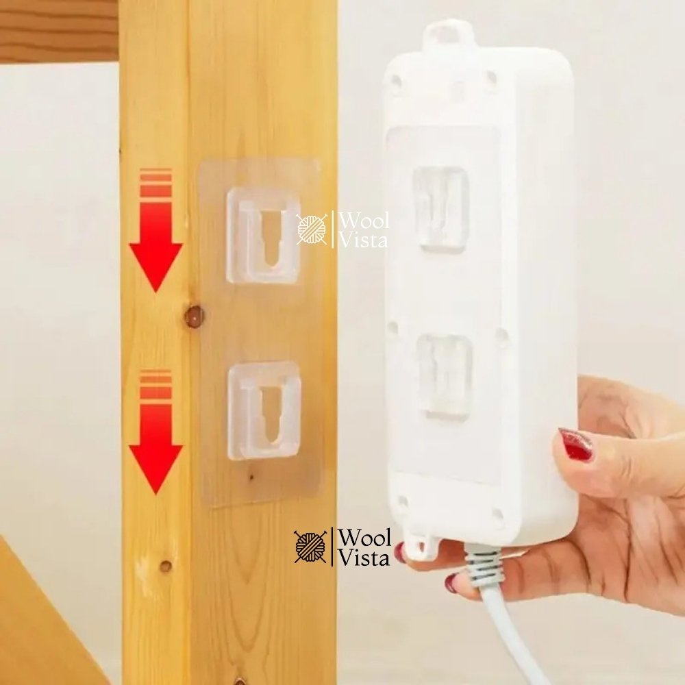 STRONG ADHESIVE WALL HOOKS (SET OF 2) – TRANSPARENT PLASTIC STORAGE HANGERS