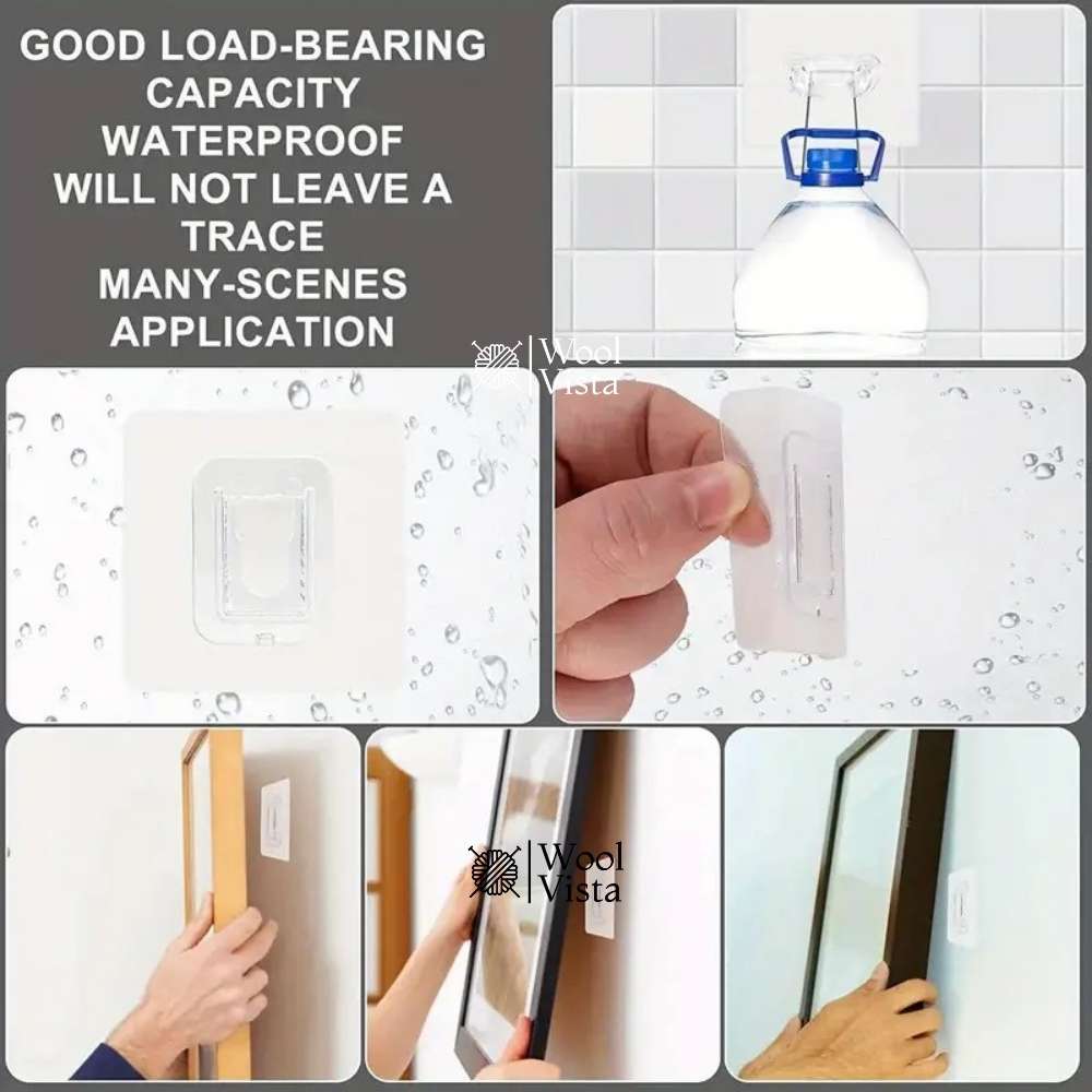 STRONG ADHESIVE WALL HOOKS (SET OF 2) – TRANSPARENT PLASTIC STORAGE HANGERS