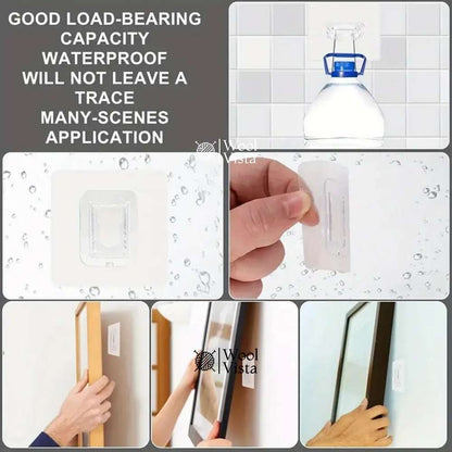 STRONG ADHESIVE WALL HOOKS (SET OF 2) – TRANSPARENT PLASTIC STORAGE HANGERS