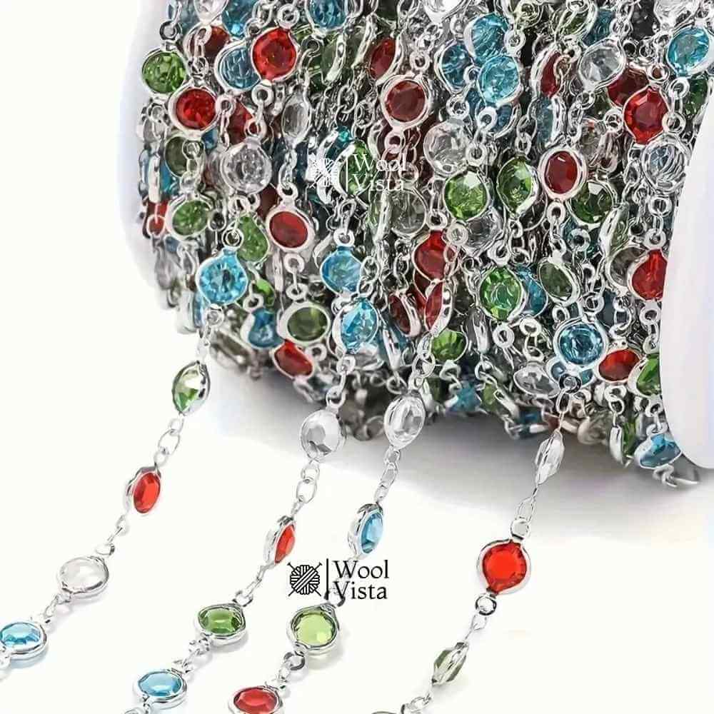 GLASS CRYSTAL BEAD COPPER CHAIN – FOR DIY NECKLACE, BRACELET & JEWELRY MAKING