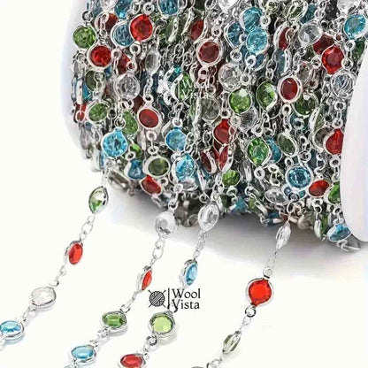 GLASS CRYSTAL BEAD COPPER CHAIN – FOR DIY NECKLACE, BRACELET & JEWELRY MAKING