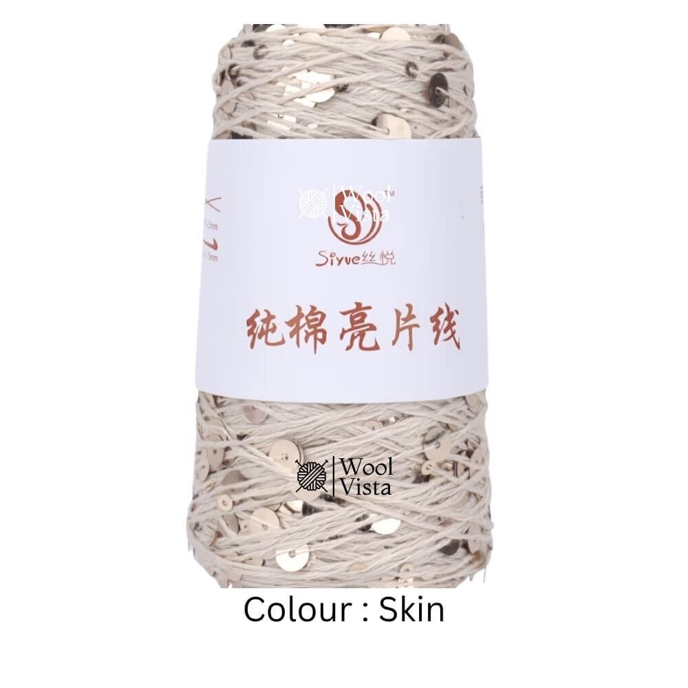 PURE COTTON GLITTER SEQUIN YARN – 160M LASER SHINY CROCHET & KNITTING YARN - 50 GRAMS