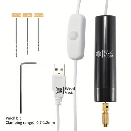 USB-POWERED HANDHELD ELECTRIC DRILL SET WITH 3 BITS – PRECISION TOOL FOR DIY WOOD & METAL CRAFTS