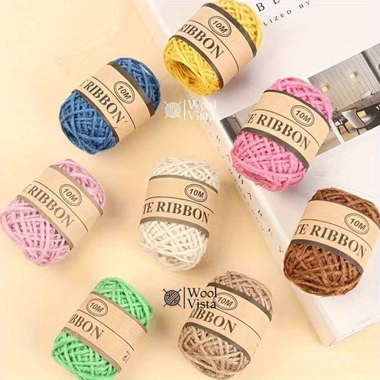 VIBRANT NATURAL JUTE ROPE SET (8 ROLLS) – MULTICOLOR 10M BRAIDED JUTE TWINE FOR CRAFTS, GIFT WRAPPING, GARDENING & DIY DECOR