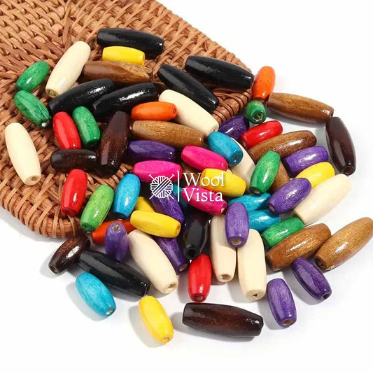 VINTAGE OVAL WOODEN COLOURFUL BEADS - (PACK OF 30)