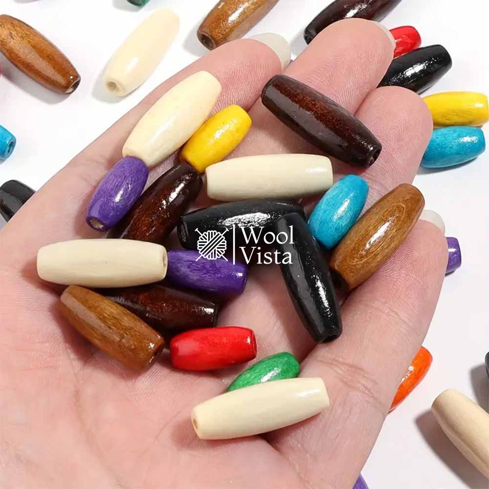 VINTAGE OVAL WOODEN COLOURFUL BEADS - (PACK OF 30)