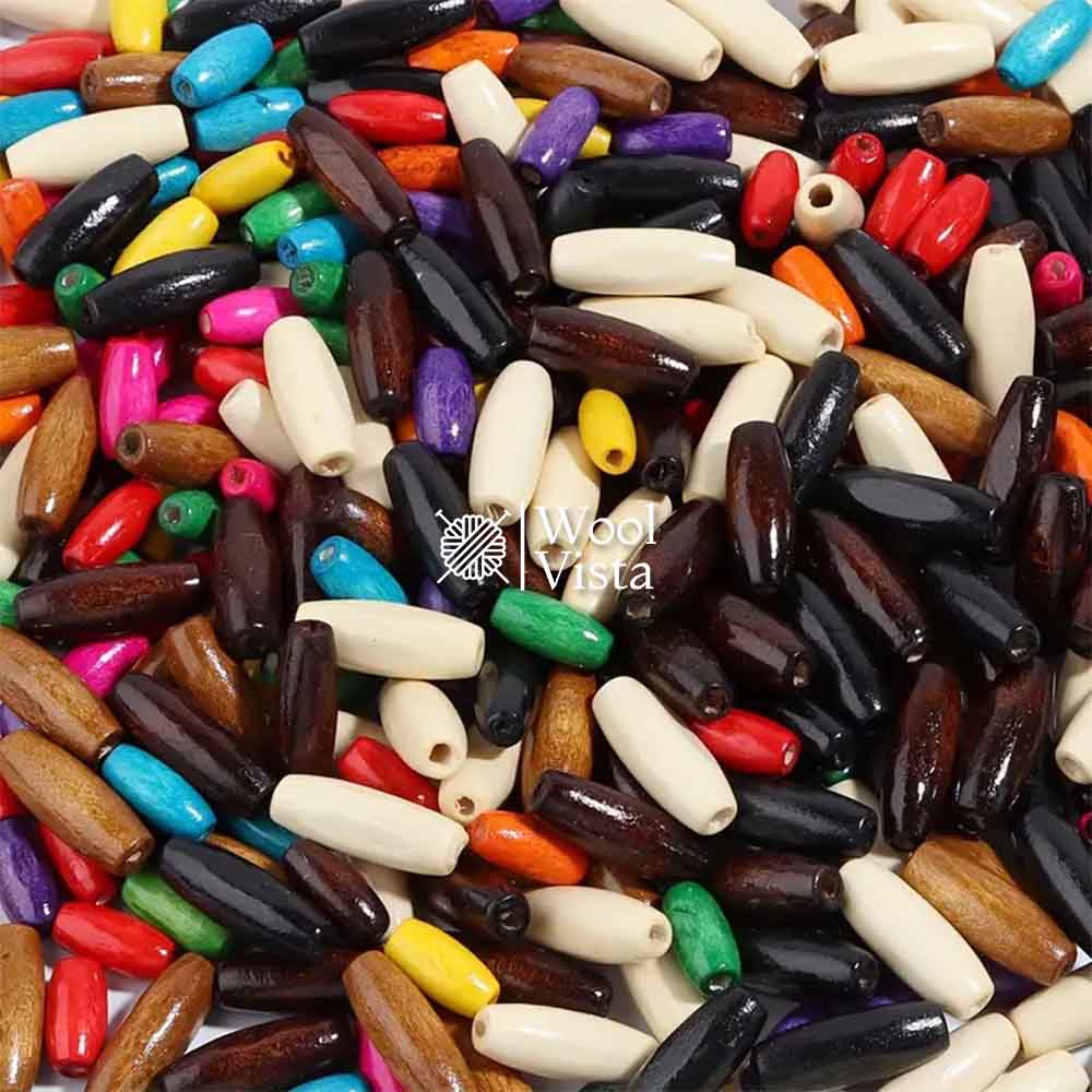 VINTAGE OVAL WOODEN COLOURFUL BEADS - (PACK OF 30)