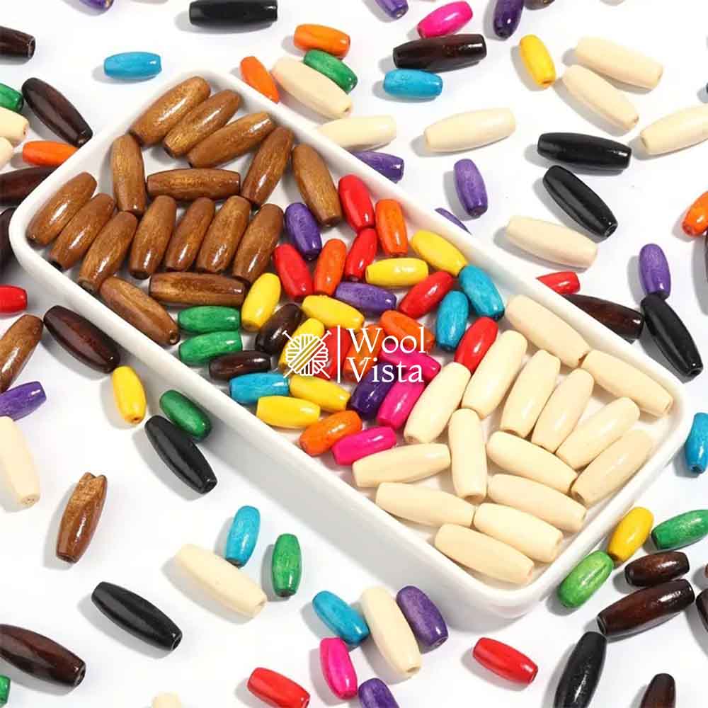 VINTAGE OVAL WOODEN COLOURFUL BEADS - (PACK OF 30)