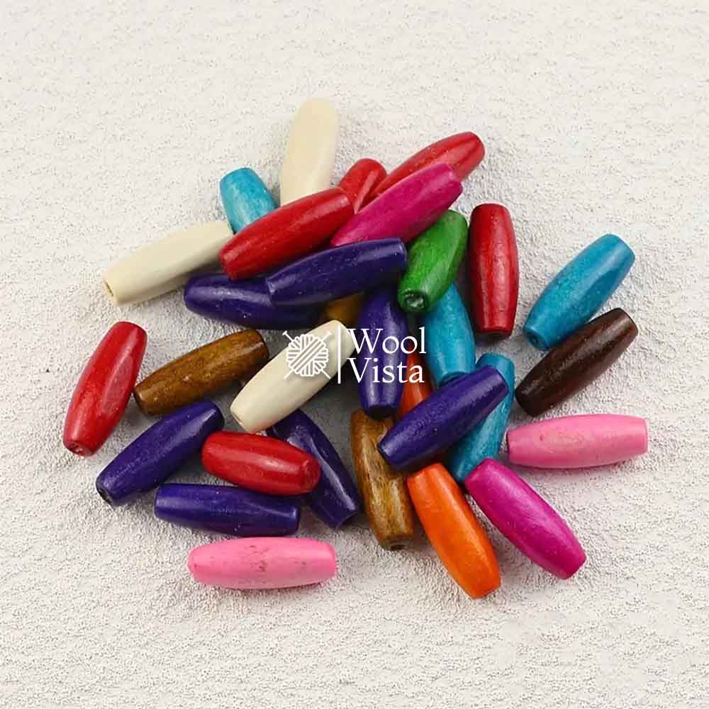 VINTAGE OVAL WOODEN COLOURFUL BEADS - (PACK OF 30)