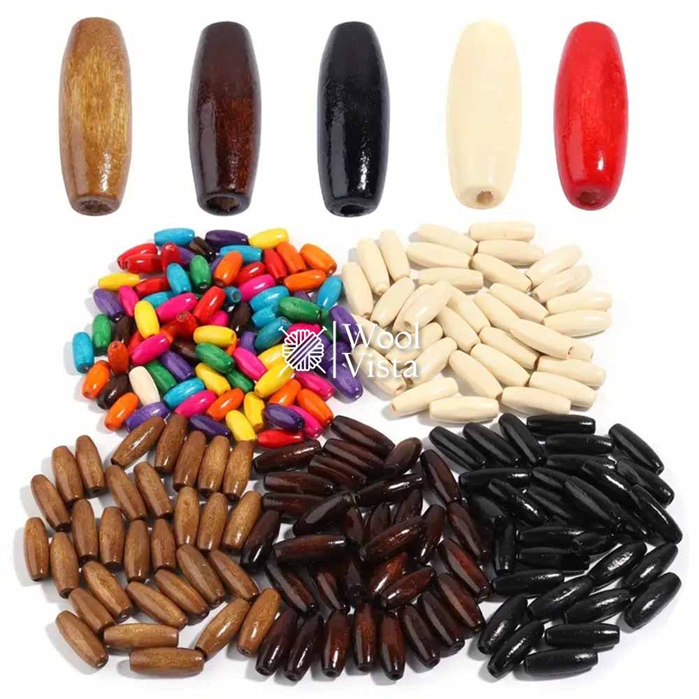 VINTAGE OVAL WOODEN COLOURFUL BEADS - (PACK OF 30)