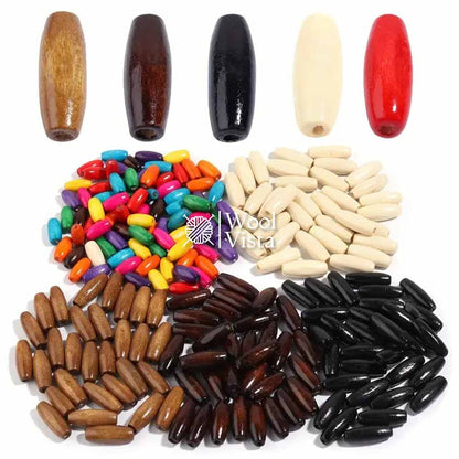 VINTAGE OVAL WOODEN COLOURFUL BEADS - (PACK OF 30)