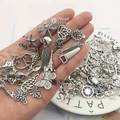 VINTAGE SILVER ALLOY CHARMS – SILVER ALLOY PENDANTS FOR DIY JEWELRY MAKING