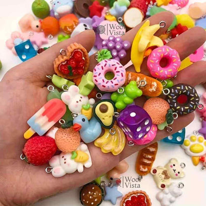 WHIMSICAL RESIN CARTOON, PLANT & FOOD SERIES CHARMS FOR JEWELRY MAKING – 10PCS DIY HANDMADE CRAFT SUPPLIES